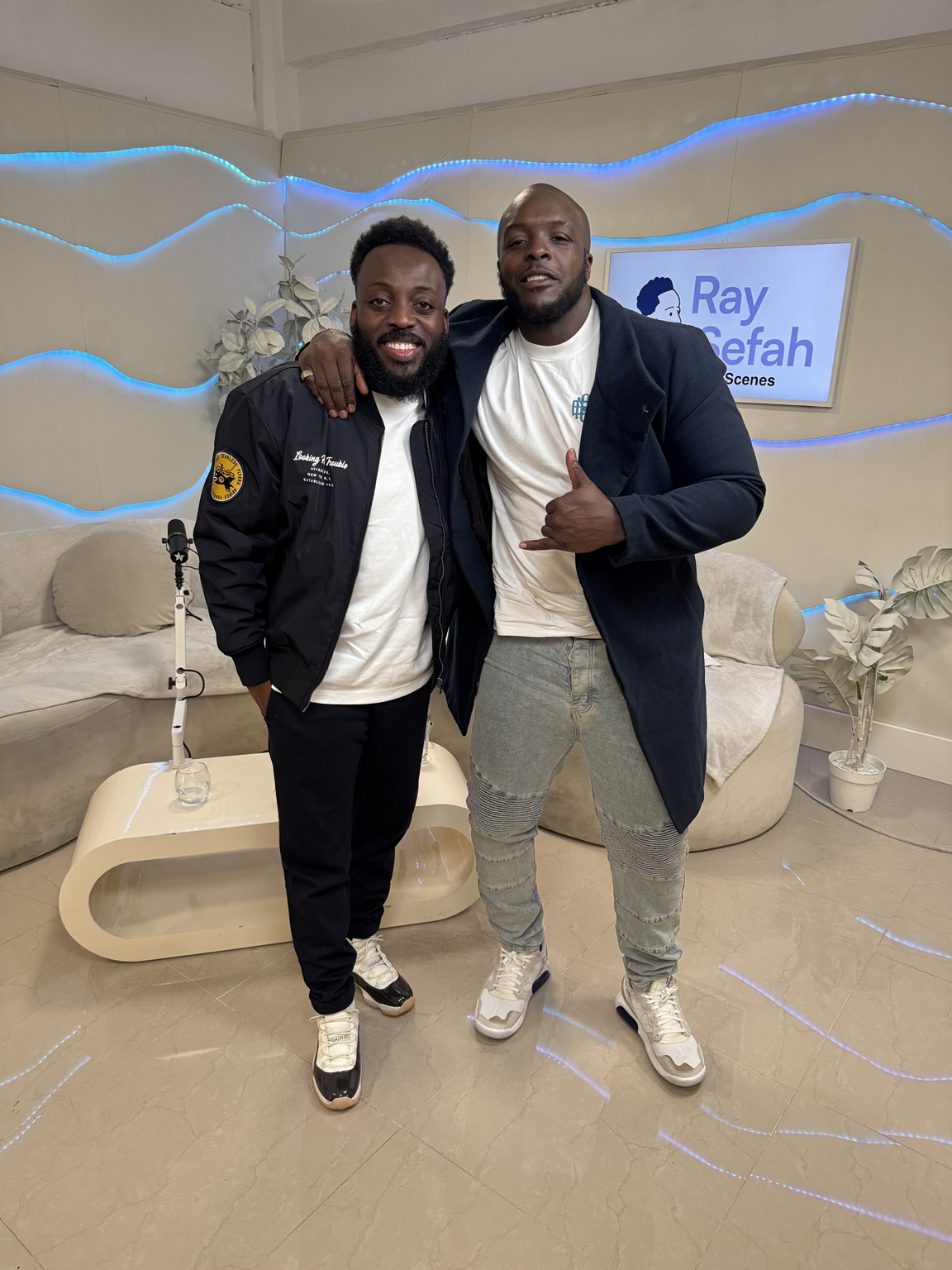 Ray Sefah with Adebayo Akinfenwa after recording Behind the Scenes